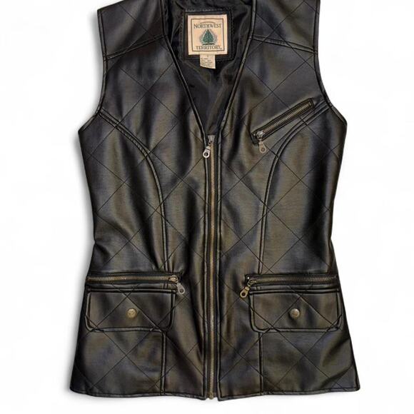 vtg 80s 90s y2k biker grunge punk faux leather quilted vest - Picture 2 of 5